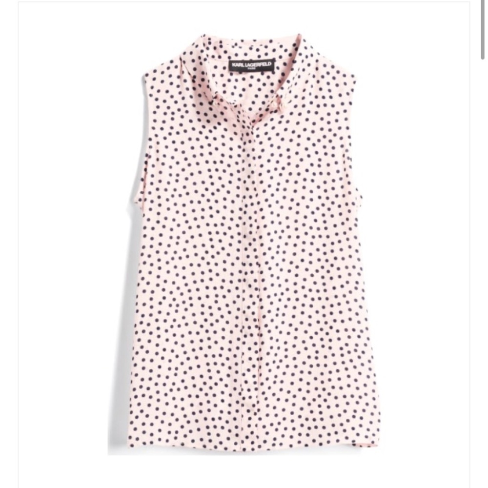 Karl Lagerfeld Pink Polka Dot Pearl Blouse